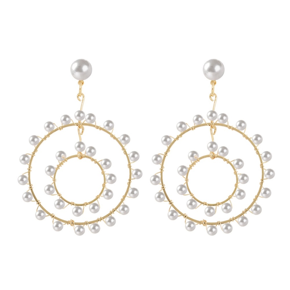 Handwoven Geometric Multicircle Pearl Earrings